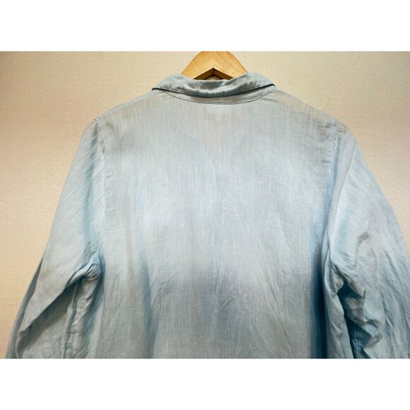 J.Jill Love Linen Shirt Dress Womens M Blue Button-Down Tunic Long Sleeve Casual - Picture 9 of 11